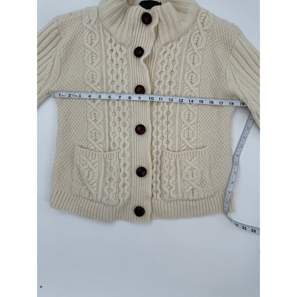 Peregrine by J Glover Made in England Wool Cable Knit Leather Button Cardigan Sw - Picture 5 of 11